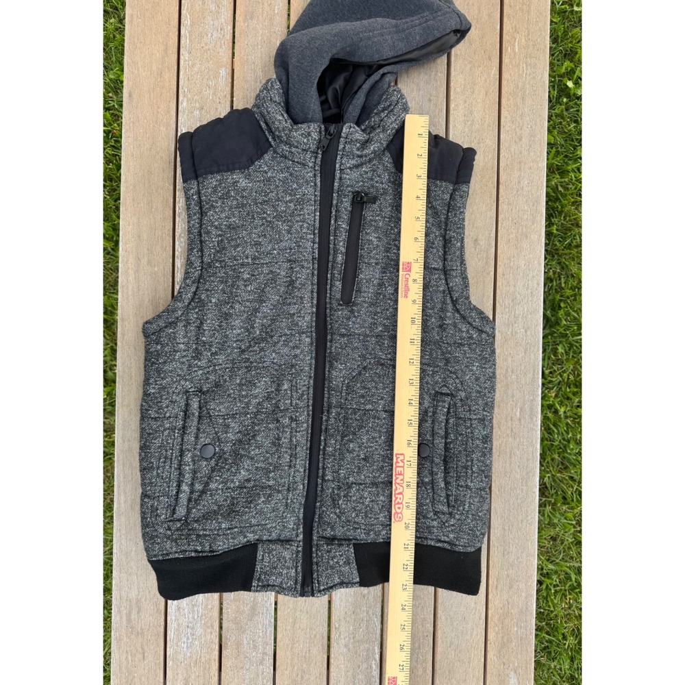 First Wave Boys Gray Marl Hooded Puffer Vest Quilted Full Zip Size 18/20 XL - Picture 6 of 8